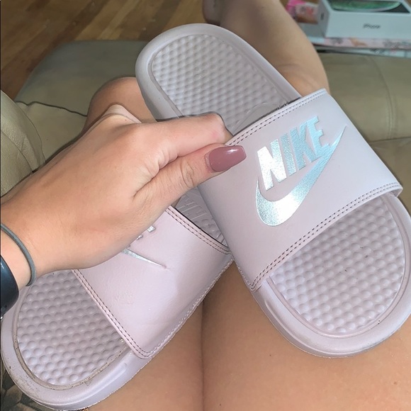 light purple nike slides